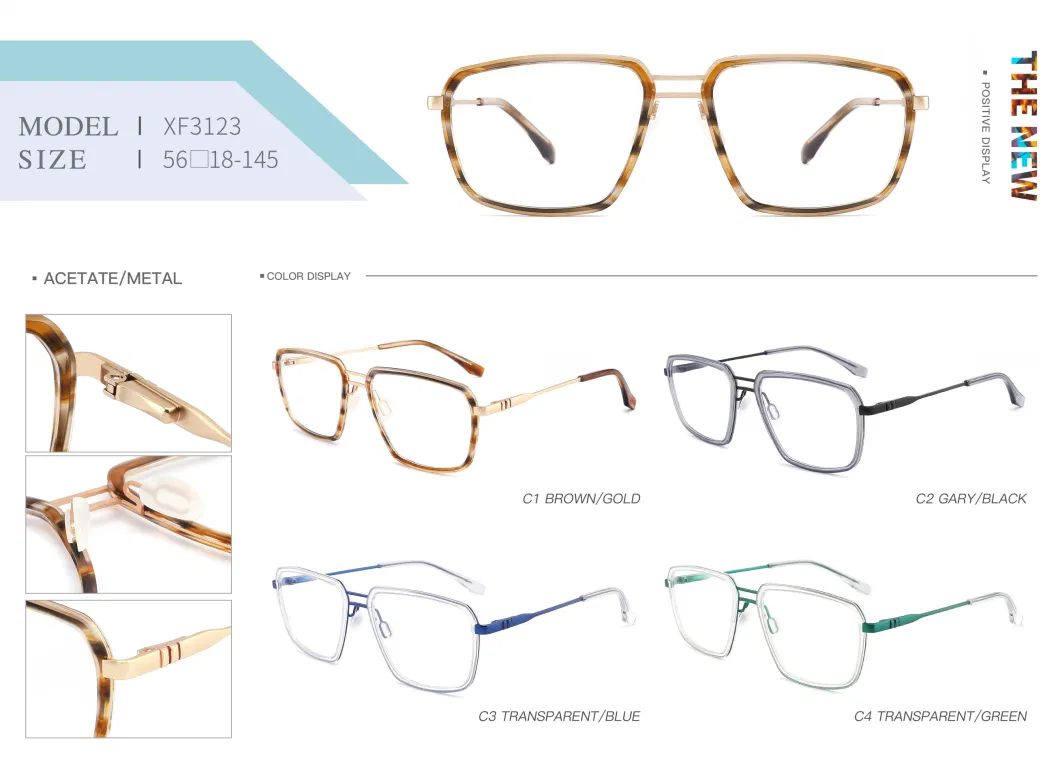 New Fashion Design Acetate with Metal Square Double Bridge for Men High Quality Optical Frames